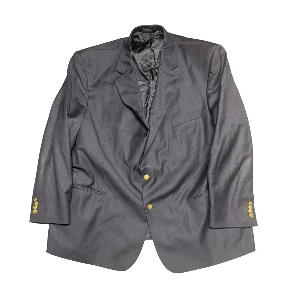 Jos A Bank Signature Collection Navy Blue 100% Wool Blazer Gold Buttons 54 Reg